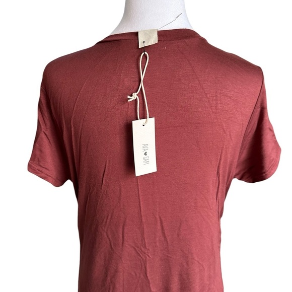 Ava Sam Rusty Orange Red Ruched Midi Dress Size L - Picture 10 of 17